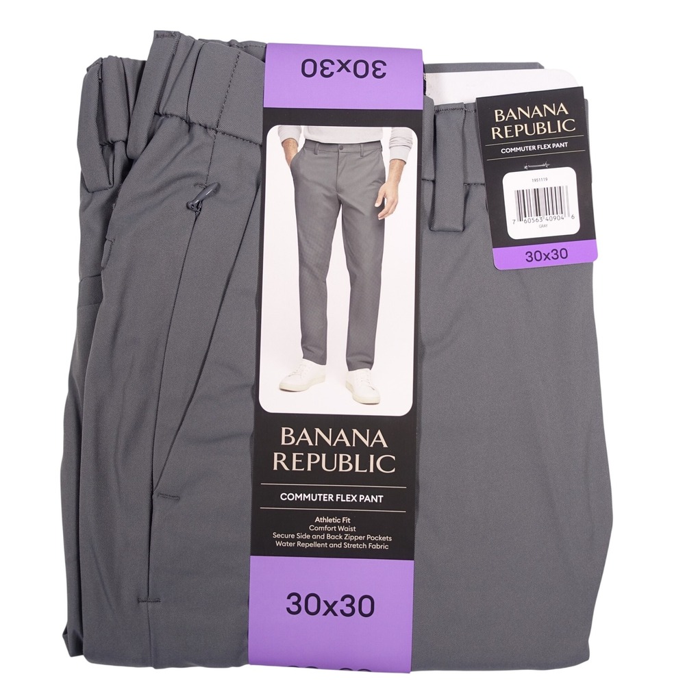 Banana Republic Commuter Flex Pant Gray Athletic Fit 30x30 Water Repellent NWT